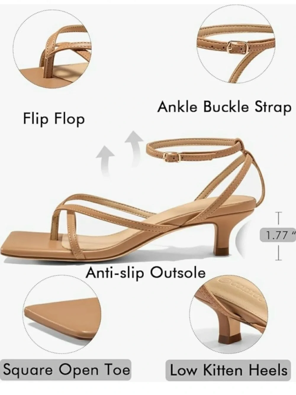 Coutgo Women's Square-Toe Strappy Sandals in Camel NEW in Box size 7